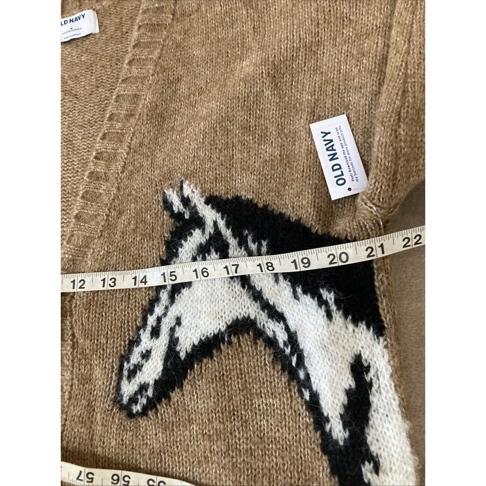 Old Navy Wool Blend Horse Cardigan Sz M New Viral Brown Equestrian Western - Picture 7 of 8